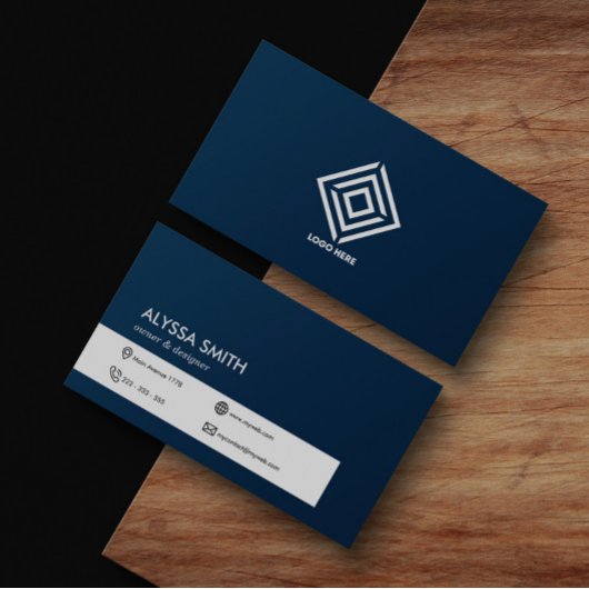 Navy Blue Simple Clean Personalisiert Custom Moder Visitenkarte