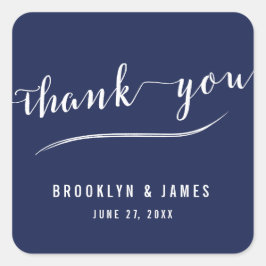 Navy Blue Simple Dankeschön für Hochzeitskleber Quadratischer Aufkleber