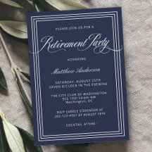 Navy Blue Simple Elegance Retirement Party