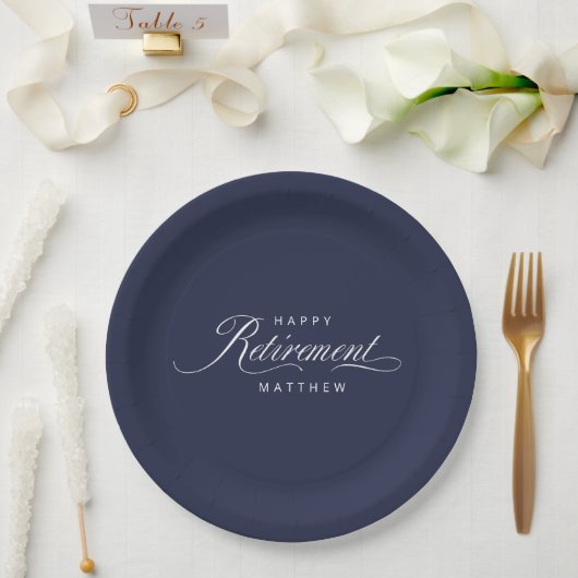 Navy Blue Simple Elegance Retirement Party Pappteller (Hochzeit)