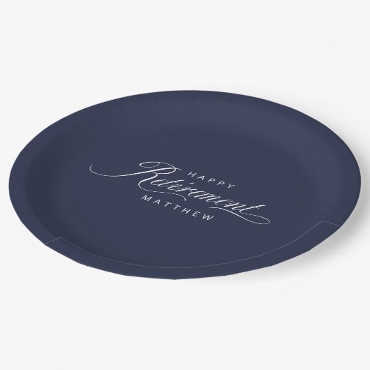 Navy Blue Simple Elegance Retirement Party Pappteller (Schrägansicht)