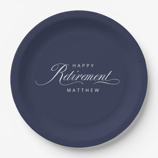 Navy Blue Simple Elegance Retirement Party Pappteller (Vorderseite)
