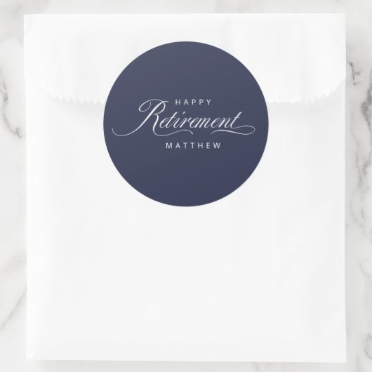 Navy Blue Simple Elegance Retirement Party Runder Aufkleber (Tasche)