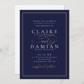 Navy Blue Simple Elegance Romantische Script Hochz Einladung (Vorne/Hinten)