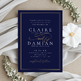 Navy Blue Simple Elegance Romantische Script Hochz Einladung