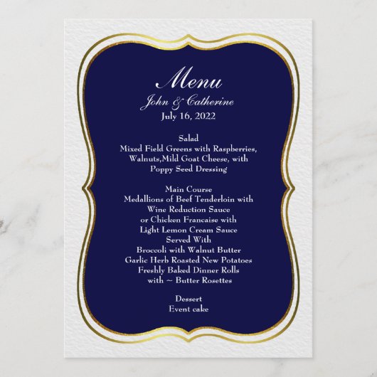 Navy Blue Simple Elegance Wedding Menu Menükarte (Vorderseite)