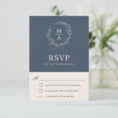 Navy Blue Simple Elegangram RSVP Card Karte (Stehend Vorderseite)