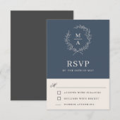 Navy Blue Simple Elegangram RSVP Card Karte (Vorne/Hinten)