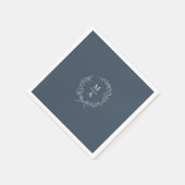 Navy Blue Simple Elegant Laurel Wreath Monogram Serviette (Ecke)
