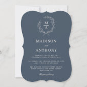 Navy Blue Simple Elegant Monogram Wedding Einladung (Vorderseite)