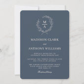 Navy Blue Simple Elegant Monogram Wedding Einladung (Vorderseite)