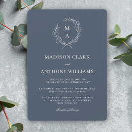 Navy Blue Simple Elegant Monogram Wedding Einladung