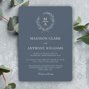 Navy Blue Simple Elegant Monogram Wedding Einladung
