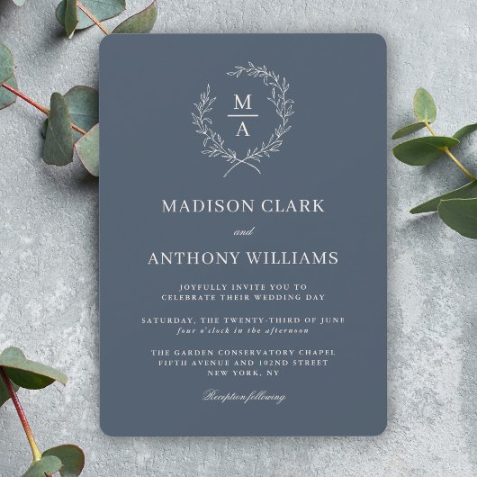 Navy Blue Simple Elegant Monogram Wedding Einladung