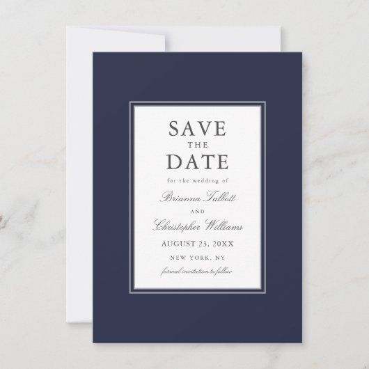 Navy Blue Simple Elegant Save the Date mit Foto (Vorderseite)