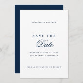 Navy Blue Simple Elegant Script Save The Date (Vorne/Hinten)