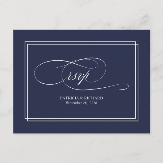Navy Blue Simple Elegant Wedding RSVP Postcard Postkarte (Vorderseite)