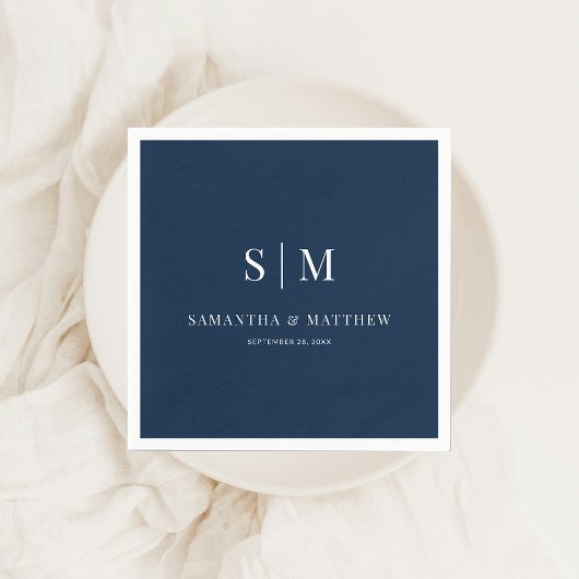 Navy Blue Simple Elegante Couple Initials Wedding Serviette