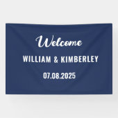 Navy Blue Simple Elegante Moderne Hochzeit Banner (Horizontal)