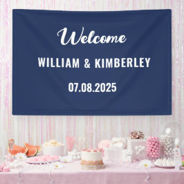 Navy Blue Simple Elegante Moderne Hochzeit Banner