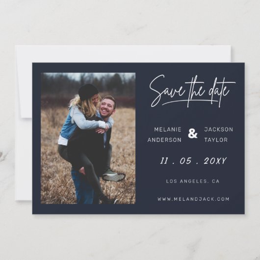 Navy Blue Simple Handwriting Foto Save The Date (Vorderseite)