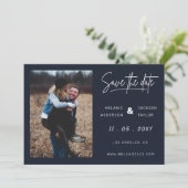 Navy Blue Simple Handwriting Foto Save The Date (Stehend Vorderseite)