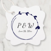 Navy Blue Simple Heart Wreath Monogram Wedding Geschenkanhänger (Vorderseite)