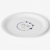 Navy Blue Simple Heart Wreath Monogram Wedding Pappteller (Schrägansicht)
