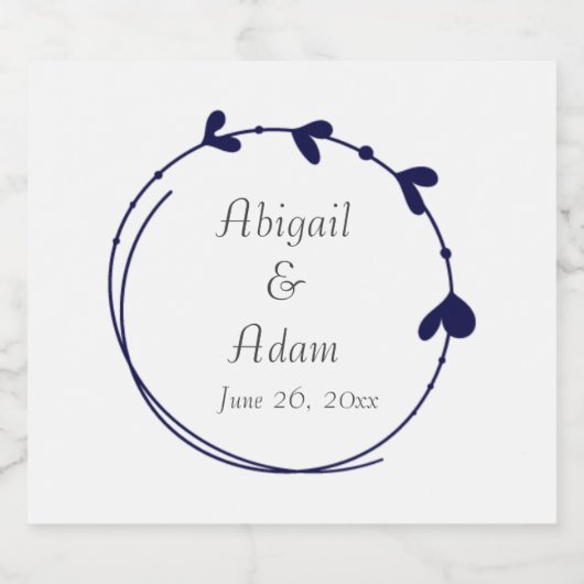 Navy Blue Simple Heart Wreath Wedding Schaumweinetikett (Einzelnes Label)