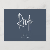 Navy Blue Simple Lettering Wedding RSVP Postcard Postkarte (Vorderseite)