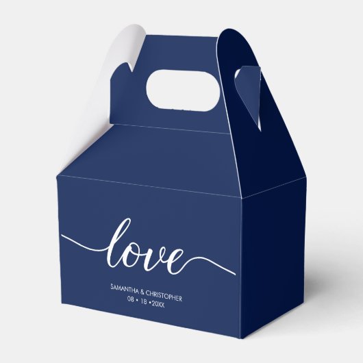 Navy Blue Simple Liebe Script Wedding Brand Geschenkschachtel (Rückseite)