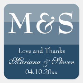 Navy Blue Simple Modern Chic Script Hochzeit Quadratischer Aufkleber