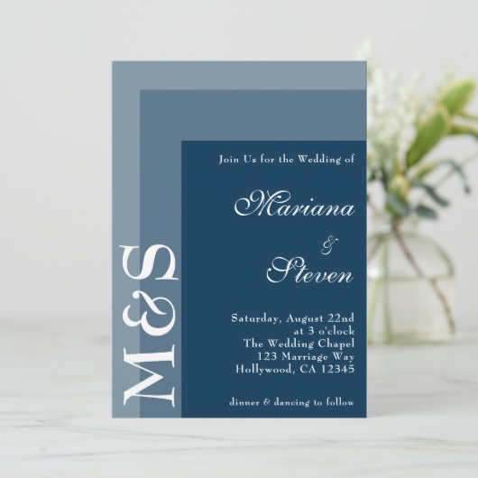 Navy Blue Simple Modern Chic Skript Hochzeit Invit Einladung (Stehend Vorderseite)