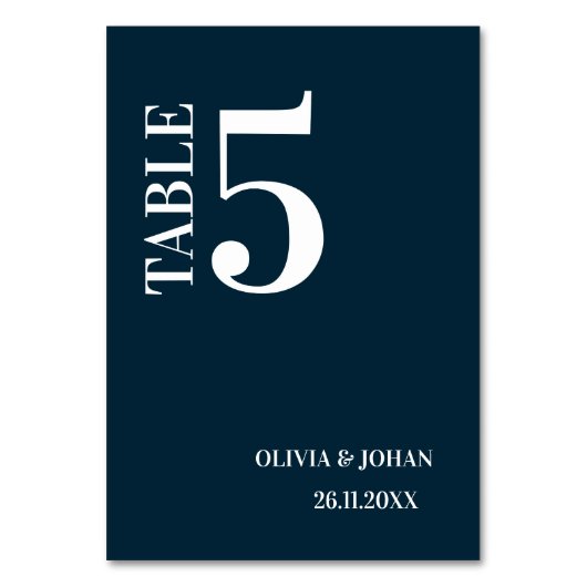 Navy Blue Simple Modern Elegance Wedding Tischnummer (Vorderseite)