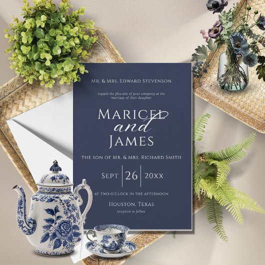 Navy Blue Simple Modern Elegante Hochzeit Einladung