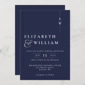 Navy Blue Simple Modern Elegante Monogram Wedding Einladung (Vorne/Hinten)