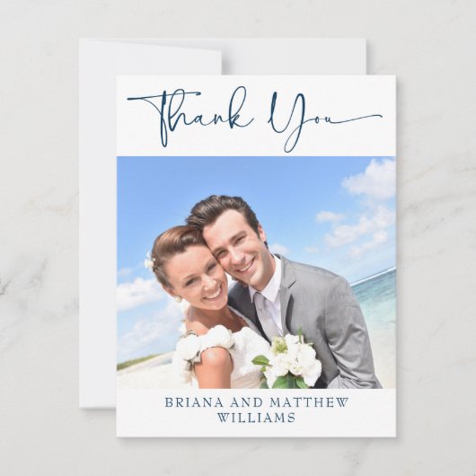 Navy Blue Simple Modern Foto Danke Karte (Vorderseite)