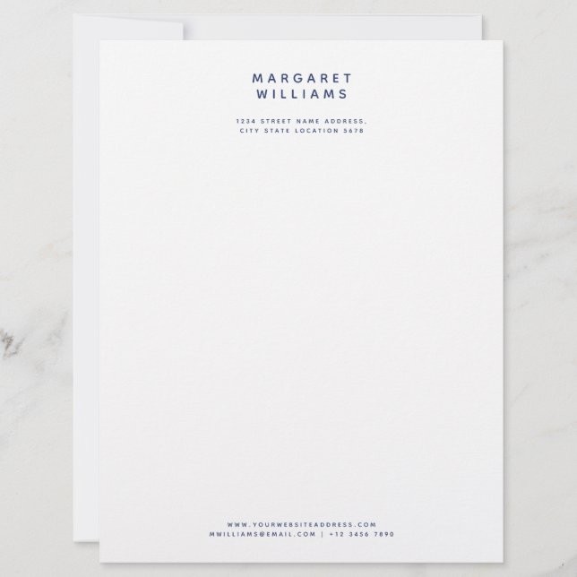Navy Blue Simple Modern Minimalist Elegant Office Briefbogen (Vorderseite)