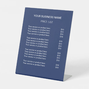 Navy Blue Simple Modern Price List Pedestal Sign Sockelschild