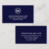 Navy Blue Simple Monogram Visitenkarte (Vorne/Hinten)