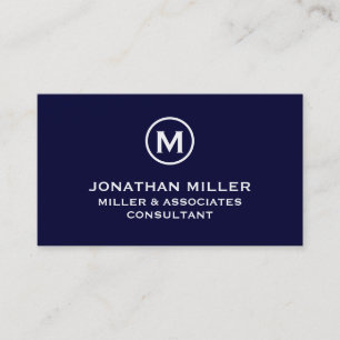 Navy Blue Simple Monogram Visitenkarte