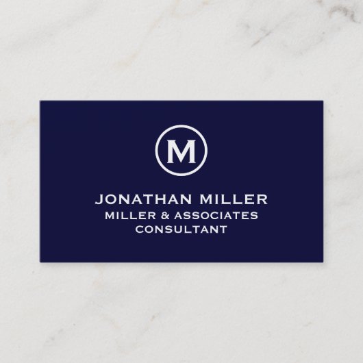 Navy Blue Simple Monogram Visitenkarte (Vorderseite)