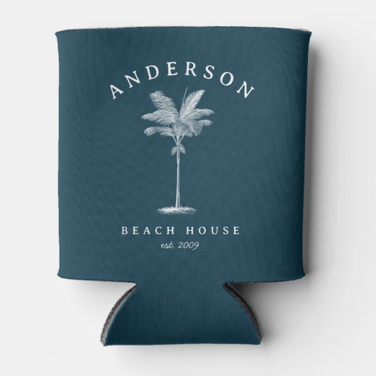 Navy Blue Simple Palm Tree Beach House Dosenkühler (Vorderseite)