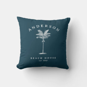 Navy Blue Simple Palm Tree Beach House Kissen
