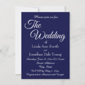 Navy Blue Simple Style Wedding Einladung (Vorderseite)