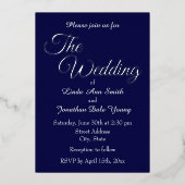 Navy Blue Simple Style Wedding Folieneinladung (Vorderseite)