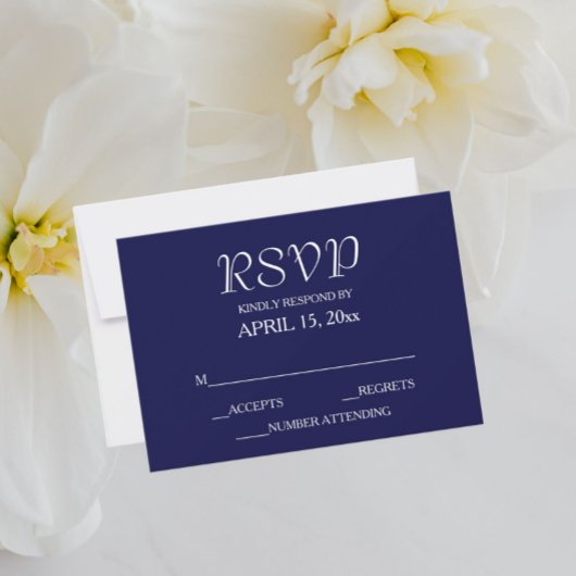 Navy Blue Simple Style Wedding RSVP Karte