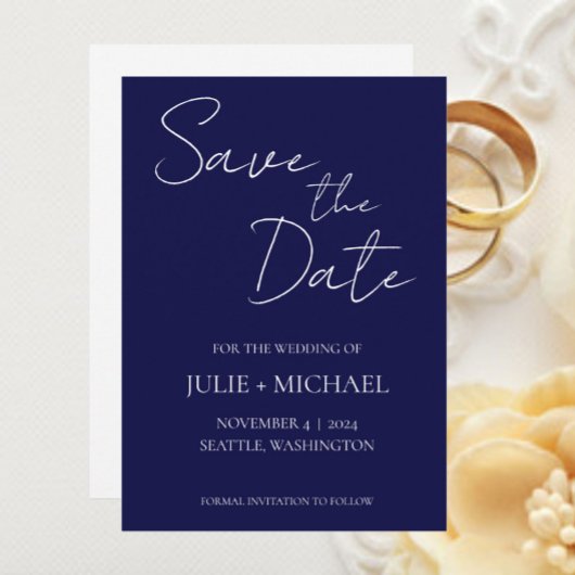 Navy Blue Simple Style Wedding Save The Date
