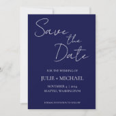 Navy Blue Simple Style Wedding Save The Date (Vorderseite)