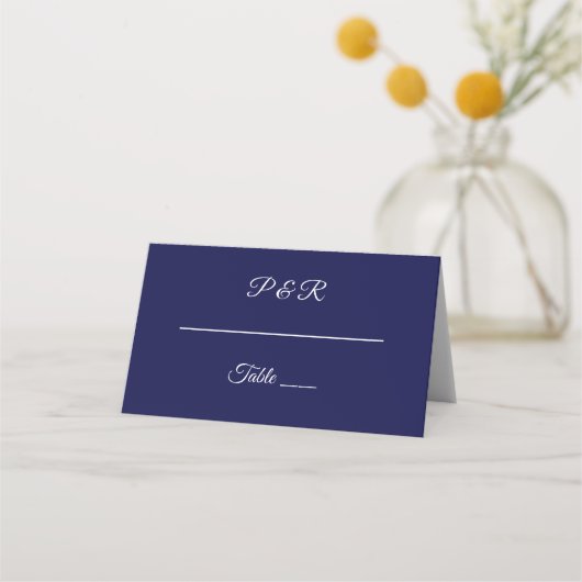 Navy Blue Simple Stylized Script Wedding Platzkarte (Vorderseite)
